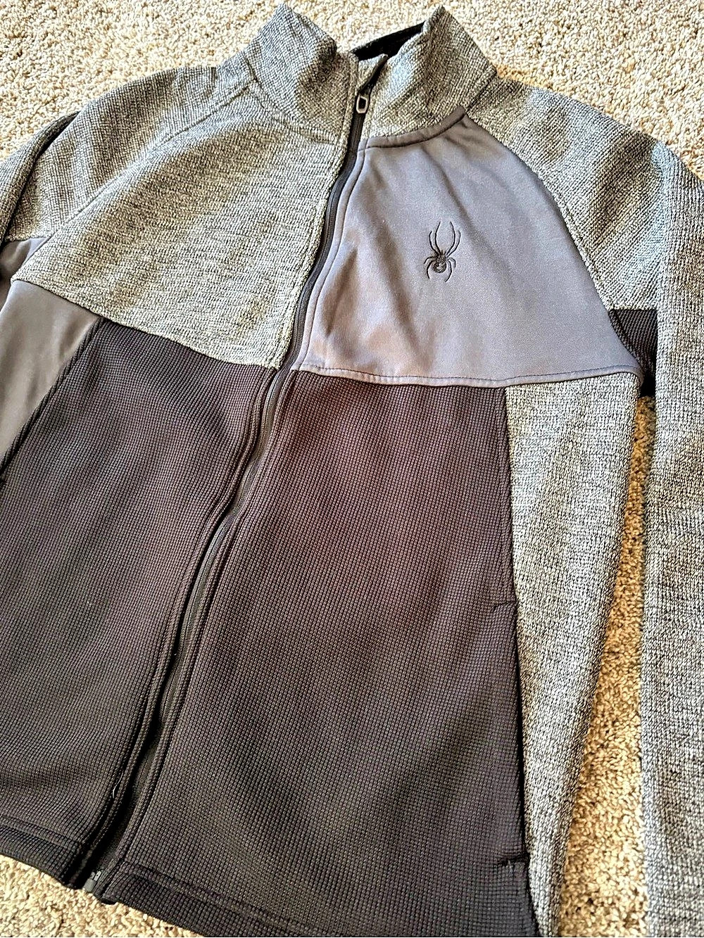 Spyder Full Zip Waffle Knit Fleece Jacket Men's Gray & Black Medium NWOT